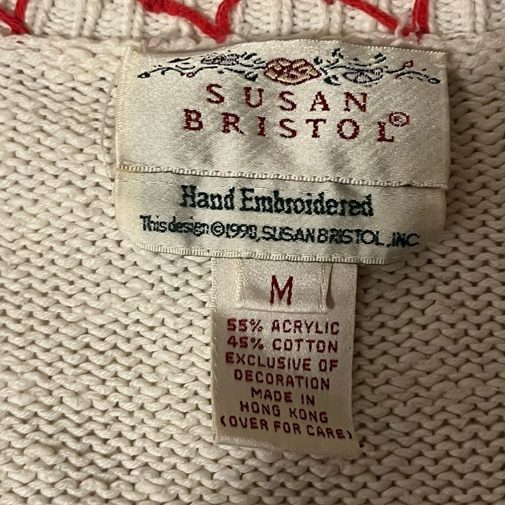 Vintage Susan Bristol Off White Cardigan Multicolor Embroidery, Grannycore, M - Picture 11 of 12